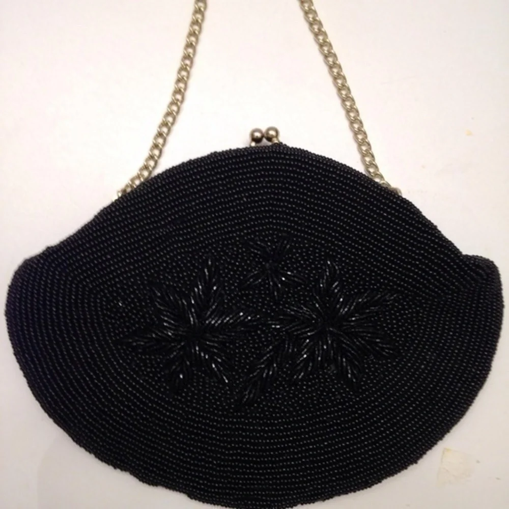 WALBORG VINTAGE BEADED Black evening clutch BAG